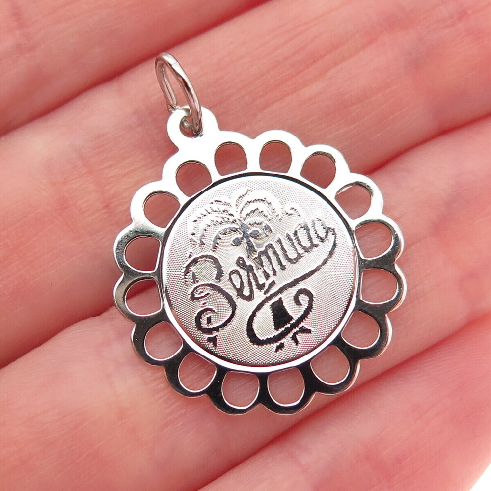 CREA 925 Sterling Silver Vintage Bermuda Palm Tree Floral Charm Pendant